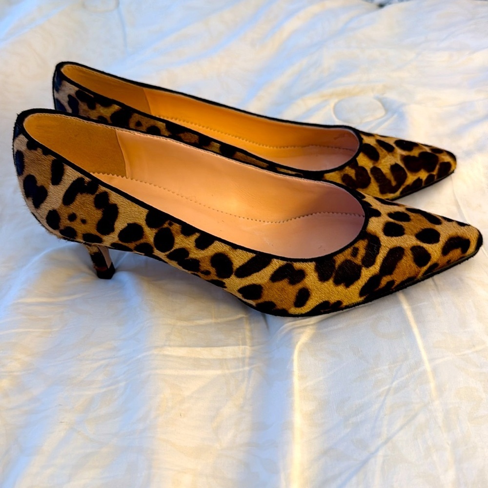 Leopard Print Pointed Toe Women’s Kitten heel Pumps - Tan/Black 8.5 - Picture 2 of 4